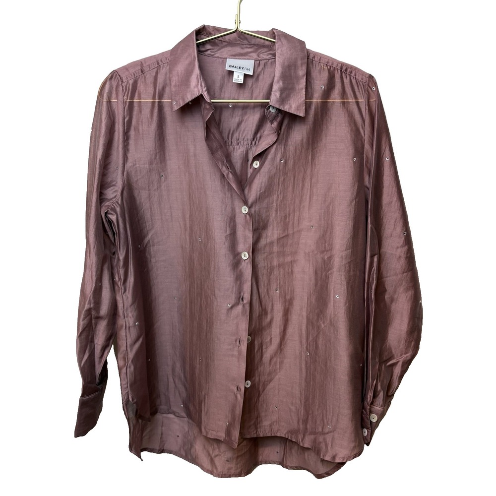 Bailey 44 Anthropologie Rhinestone Mauve Pink Sheer Button Down Size S